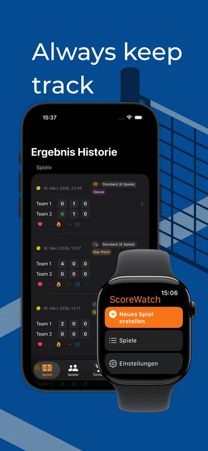 Scora match history on iPhone and Apple Watch