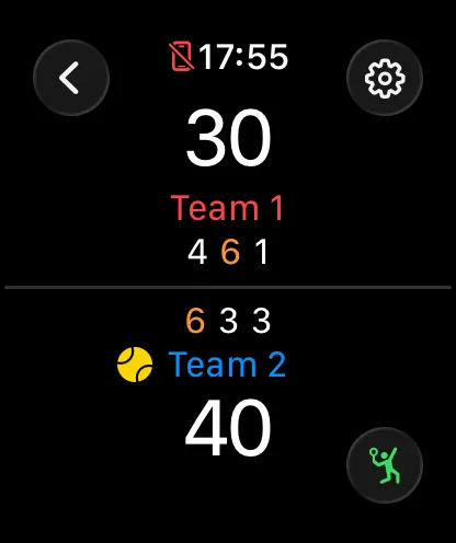 Live-Scoring eines Padel-Matches auf der Apple Watch